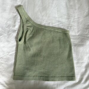 One-Shoulder Ribbed Tank Top - Green